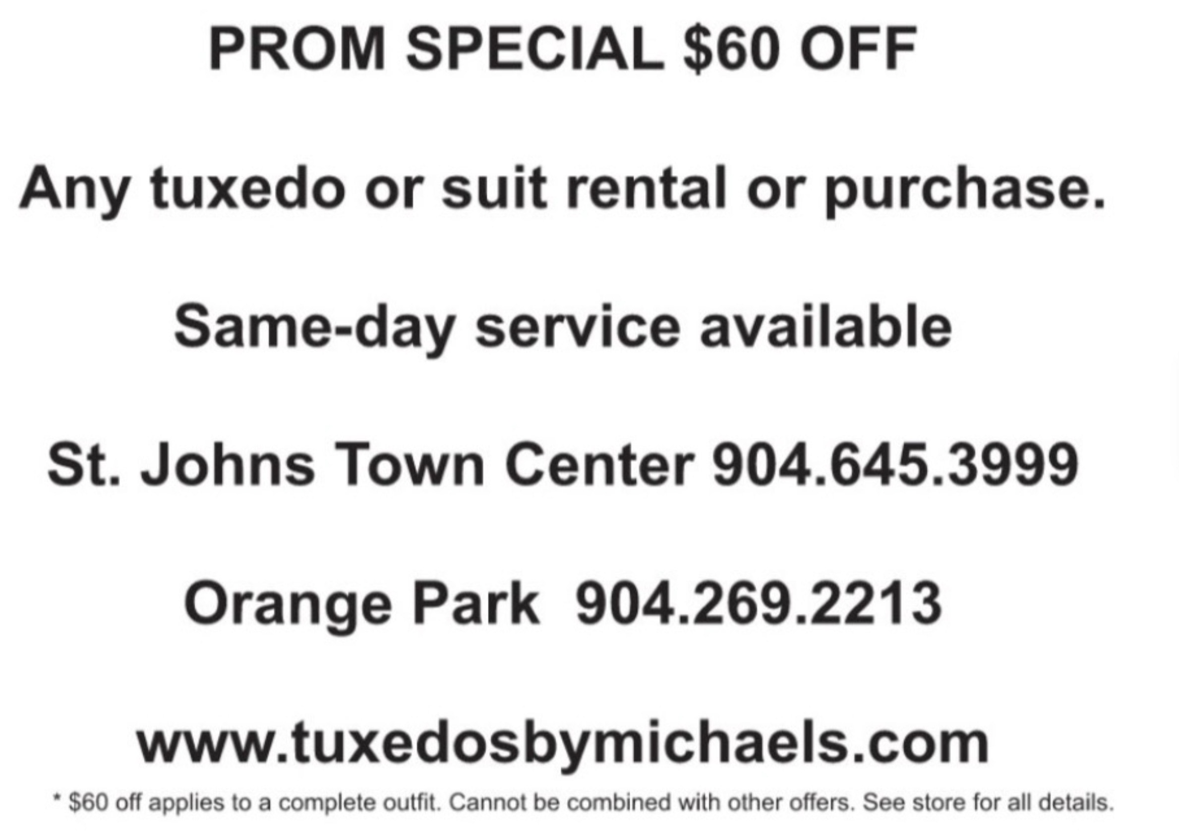 Tuxedo rental promotion at Michaels Formalwear